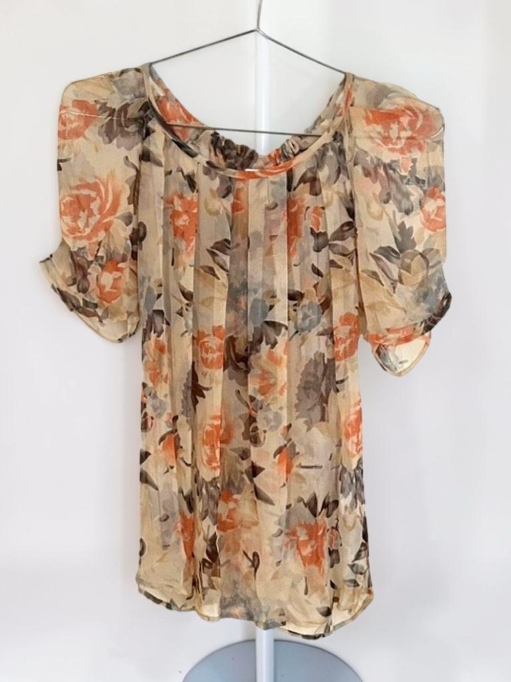 Joie Sheer Silk Floral Blouse S — Adjustable Back Tie, Like New